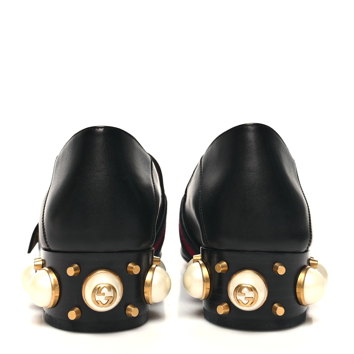 Betis Glamour Calfskin Web Pearl Embellished Peyton 35mm Loafer Pumps 36 Black