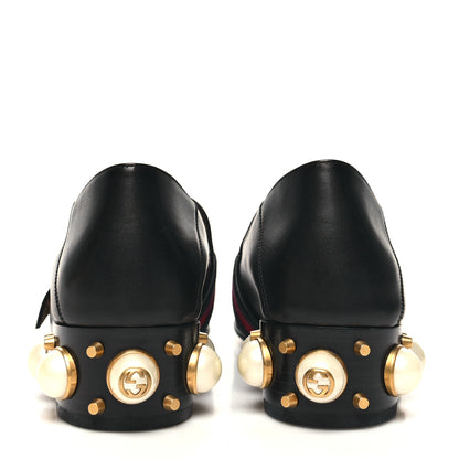 Gucci Betis Glamour Calfskin Web Pearl Embellished Peyton 35mm Loafer Pumps 36 Black 5 of 9
