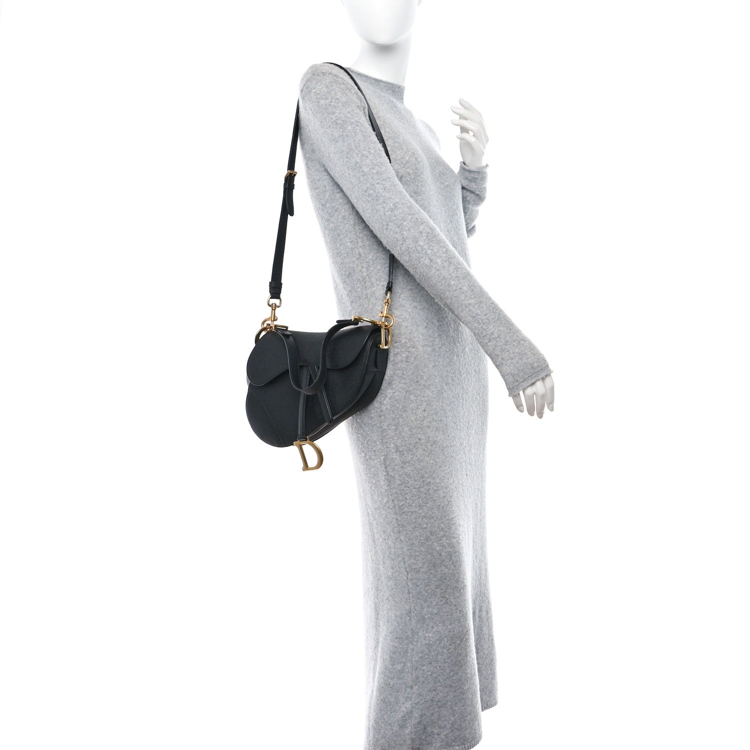 Christian Dior CHRISTIAN DIOR Grained Calfskin Saddle Bag With Strap Black 2 of 9