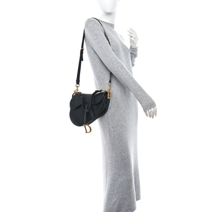 Christian Dior CHRISTIAN DIOR Grained Calfskin Saddle Bag With Strap Black 2 of 9