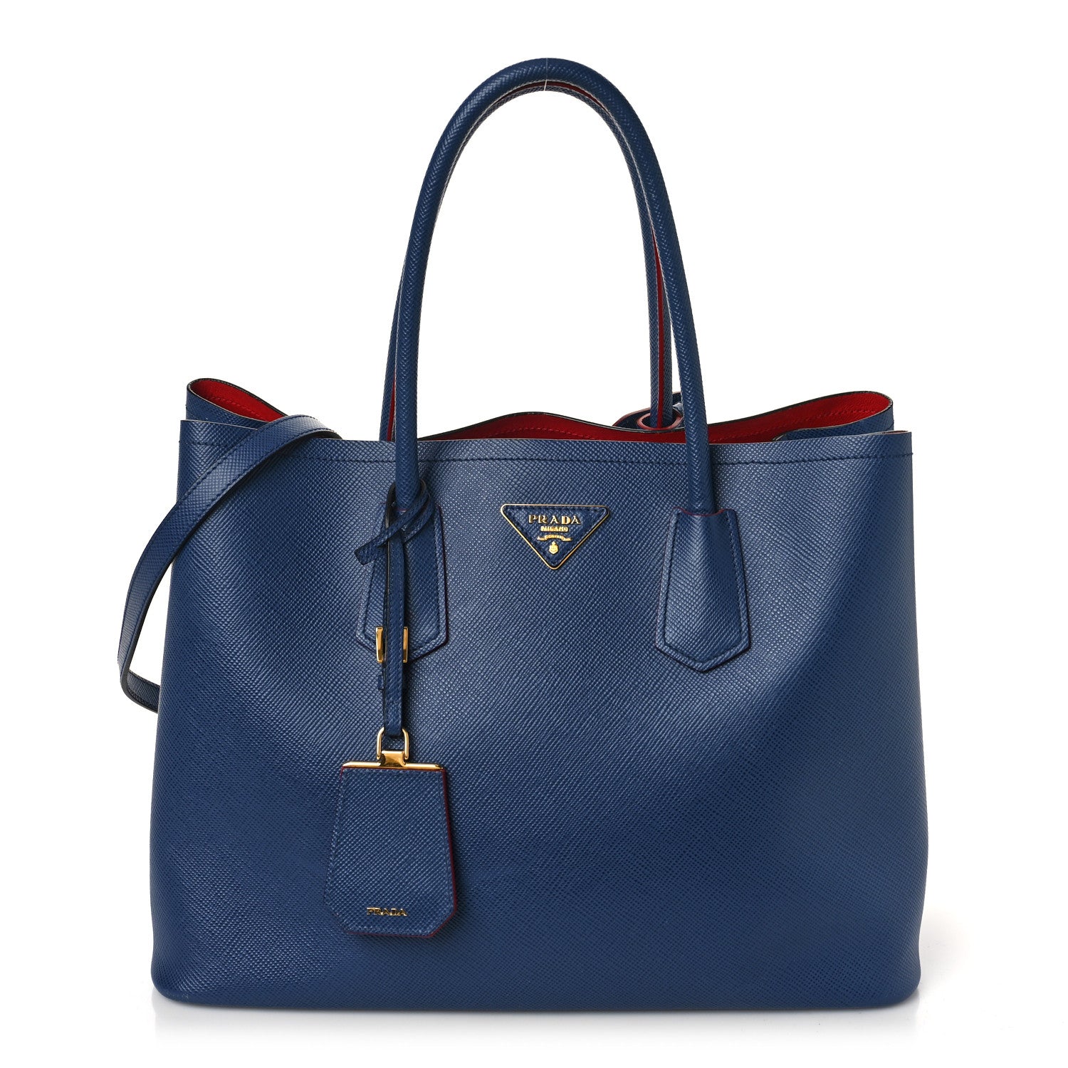 Prada Saffiano Cuir Large Double Bag Bleuette 1 of 9