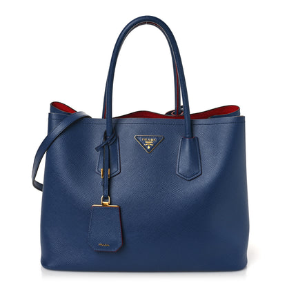 Prada Saffiano Cuir Large Double Bag Bleuette 1 of 9