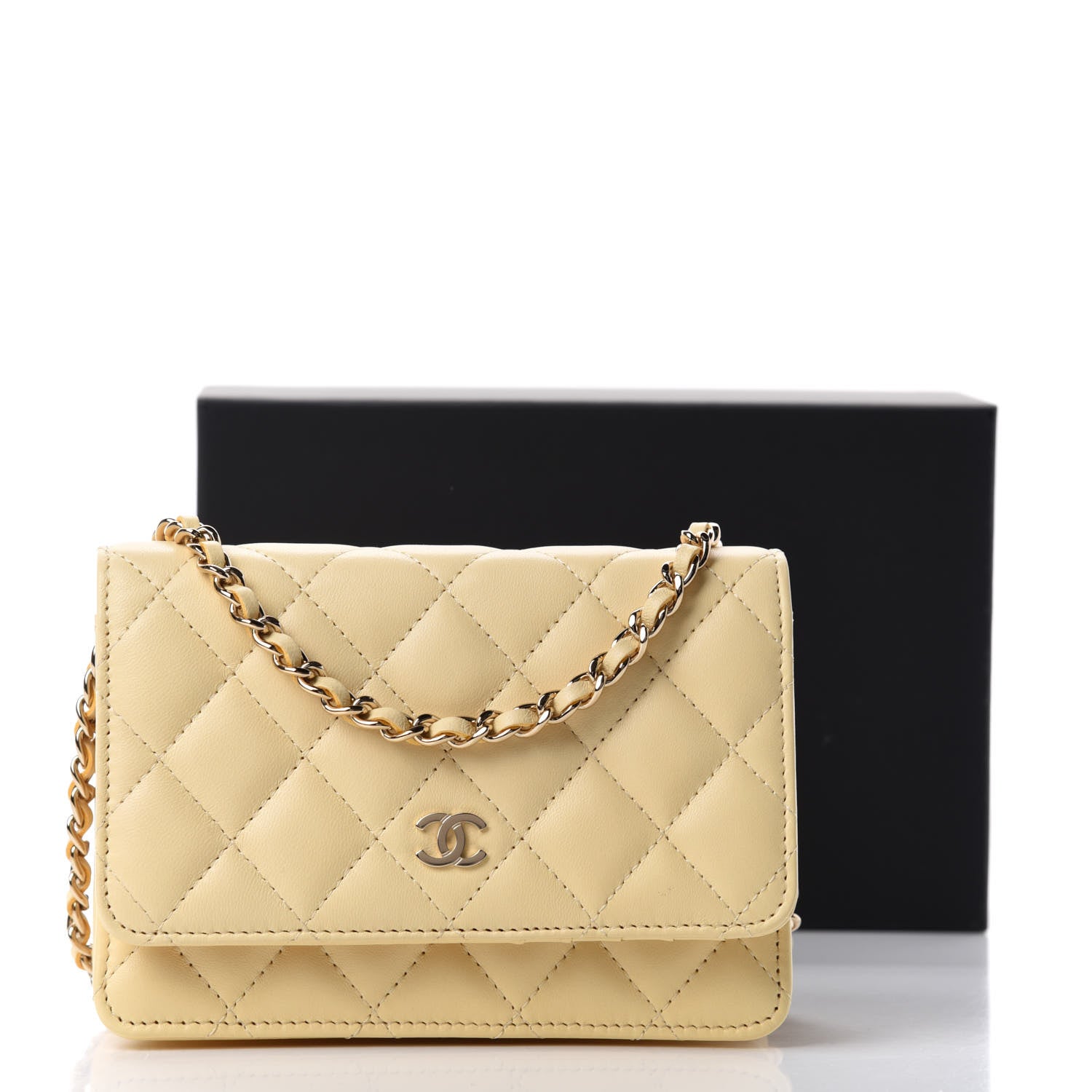Chanel Lambskin Quilted Mini Wallet On Chain WOC Yellow 11 of 11