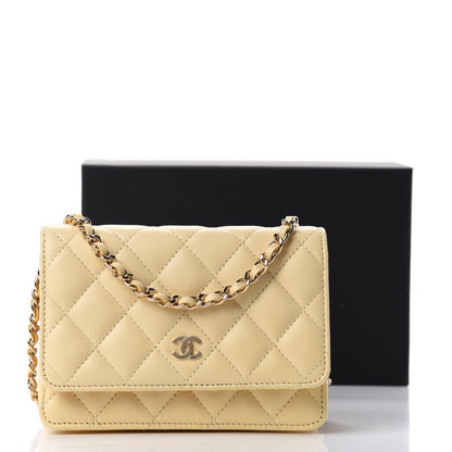 Chanel Lambskin Quilted Mini Wallet On Chain WOC Yellow 11 of 11