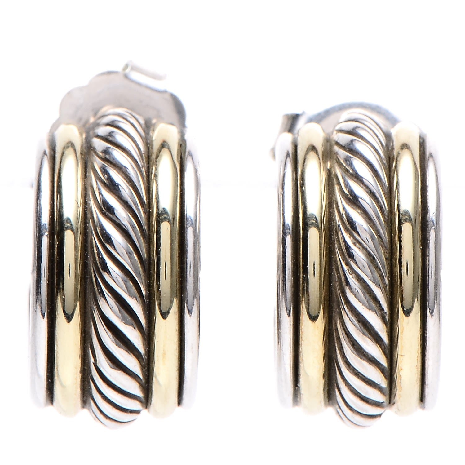 David Yurman Sterling Silver 14K Yellow Gold 10mm Cable Classics Hoop Earrings 1 of 5