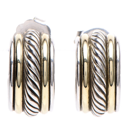 David Yurman Sterling Silver 14K Yellow Gold 10mm Cable Classics Hoop Earrings 1 of 5