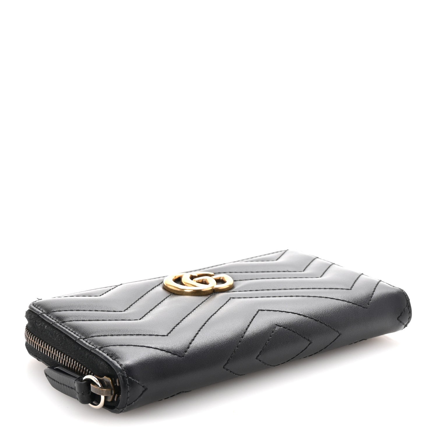 Gucci Calfskin Matelasse GG Marmont Zip Around Wallet Black 4 of 7