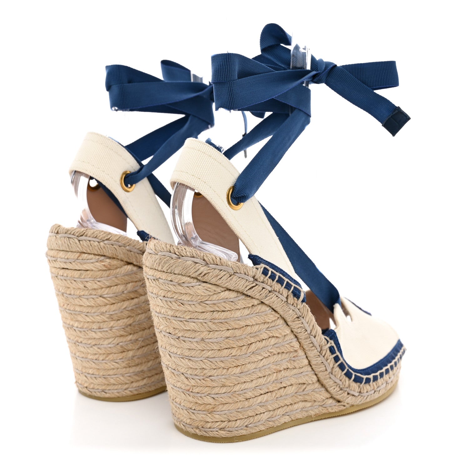 Gucci Canvas GG Ankle Wrap Platform Espadrille Wedges 37 Mystic White Royale Blue 5 of 12
