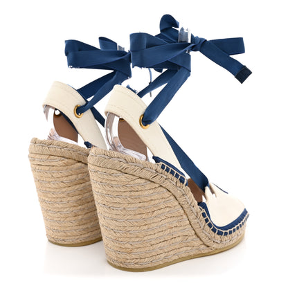 Gucci Canvas GG Ankle Wrap Platform Espadrille Wedges 37 Mystic White Royale Blue 5 of 12