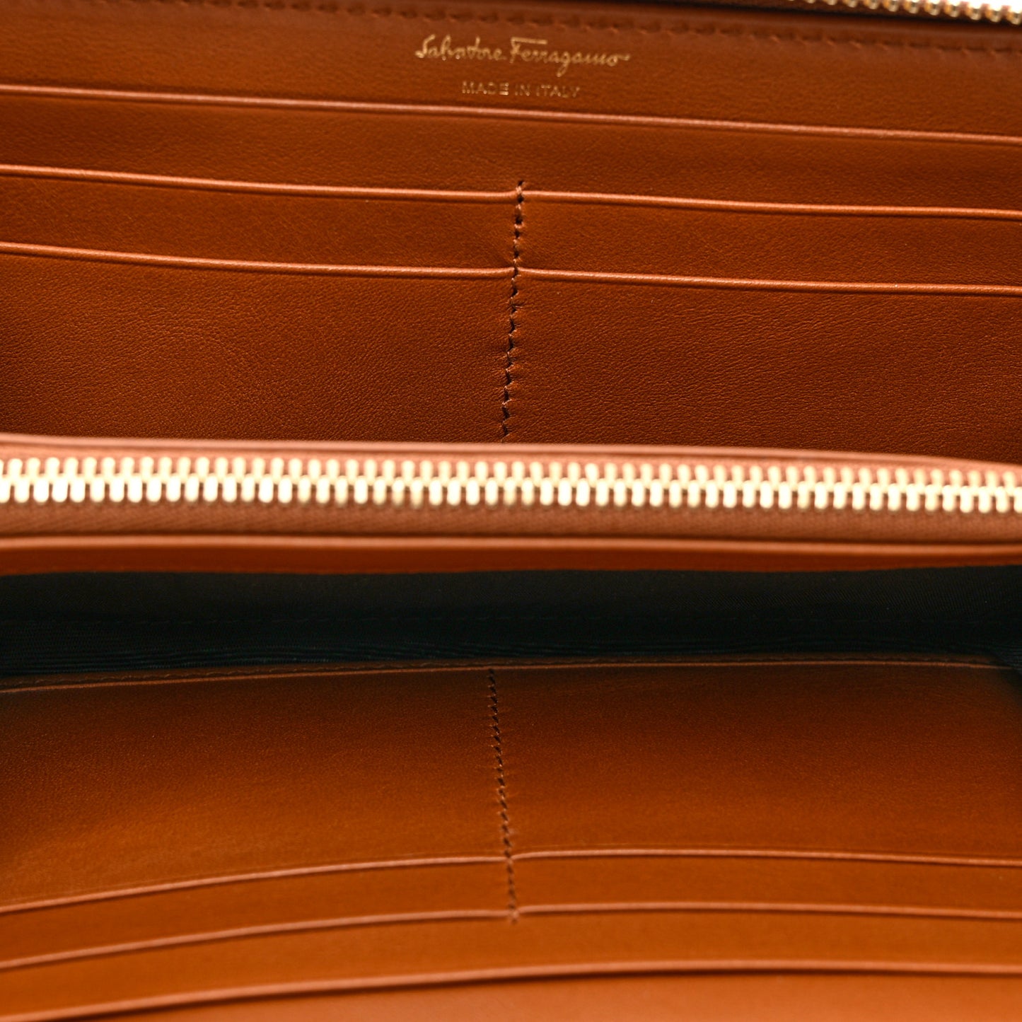 Calfskin Vara Bow Zip Wallet Brown