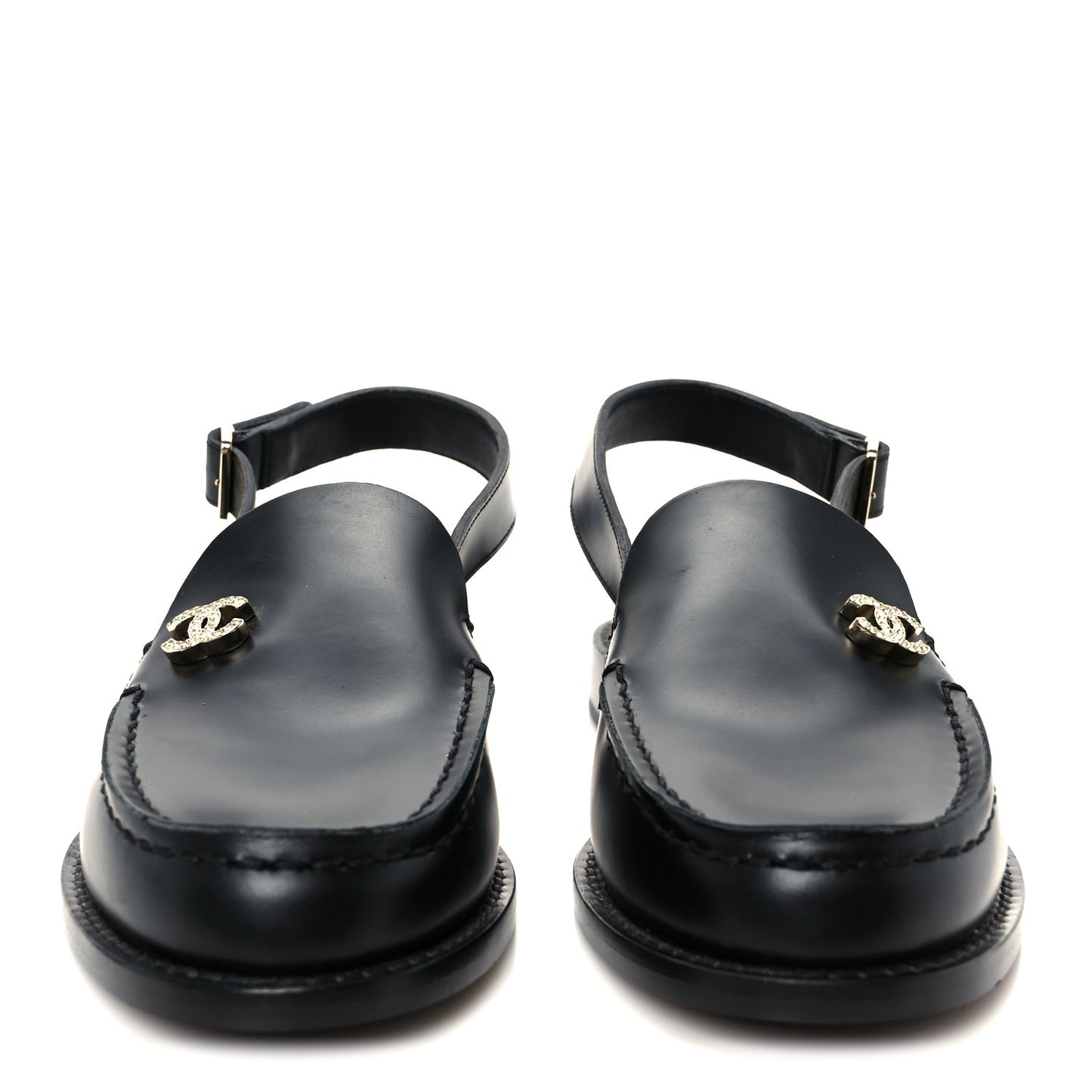 Calfskin Crystal Slingback Loafers 36 Black