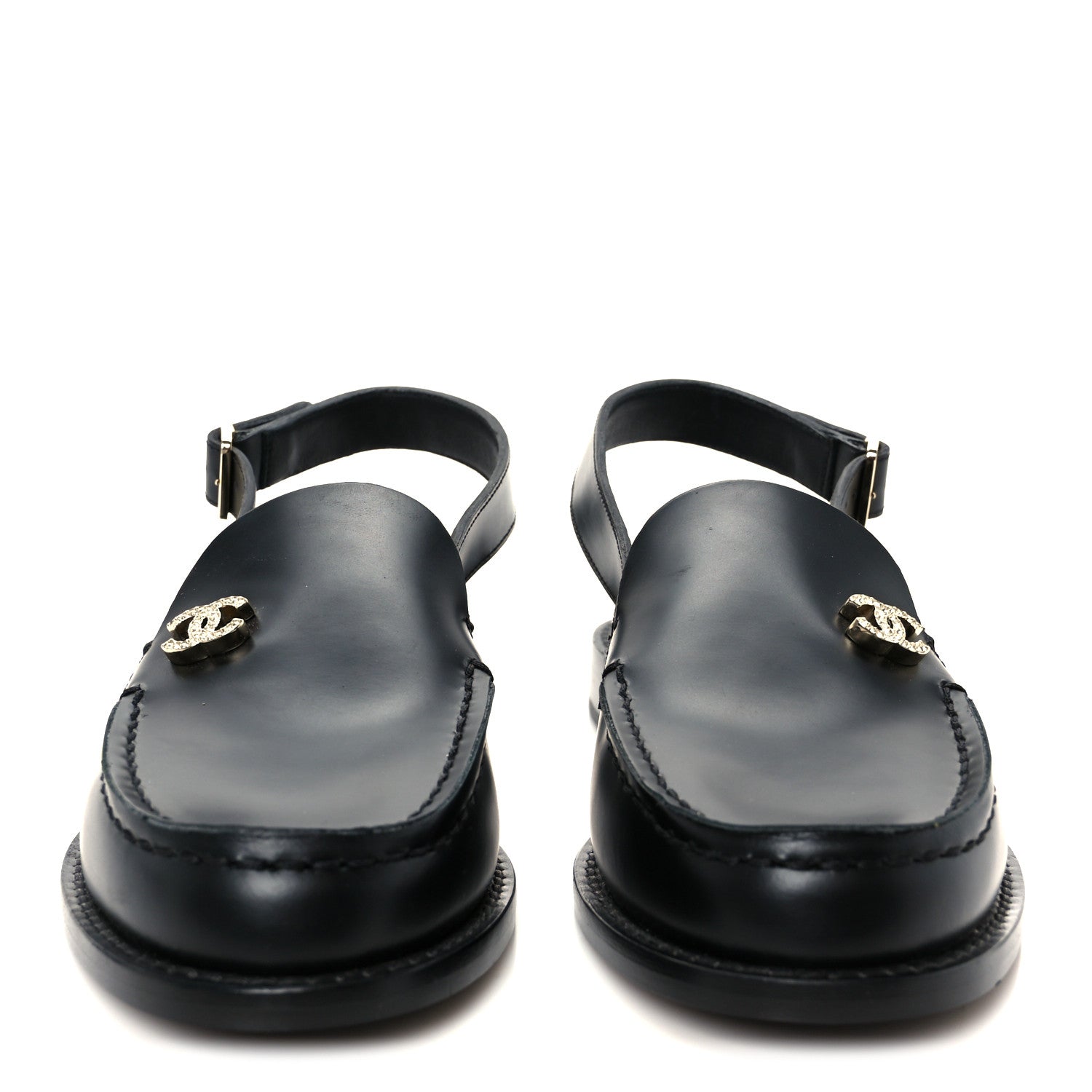 Chanel Calfskin Crystal Slingback Loafers 36 Black 3 of 9