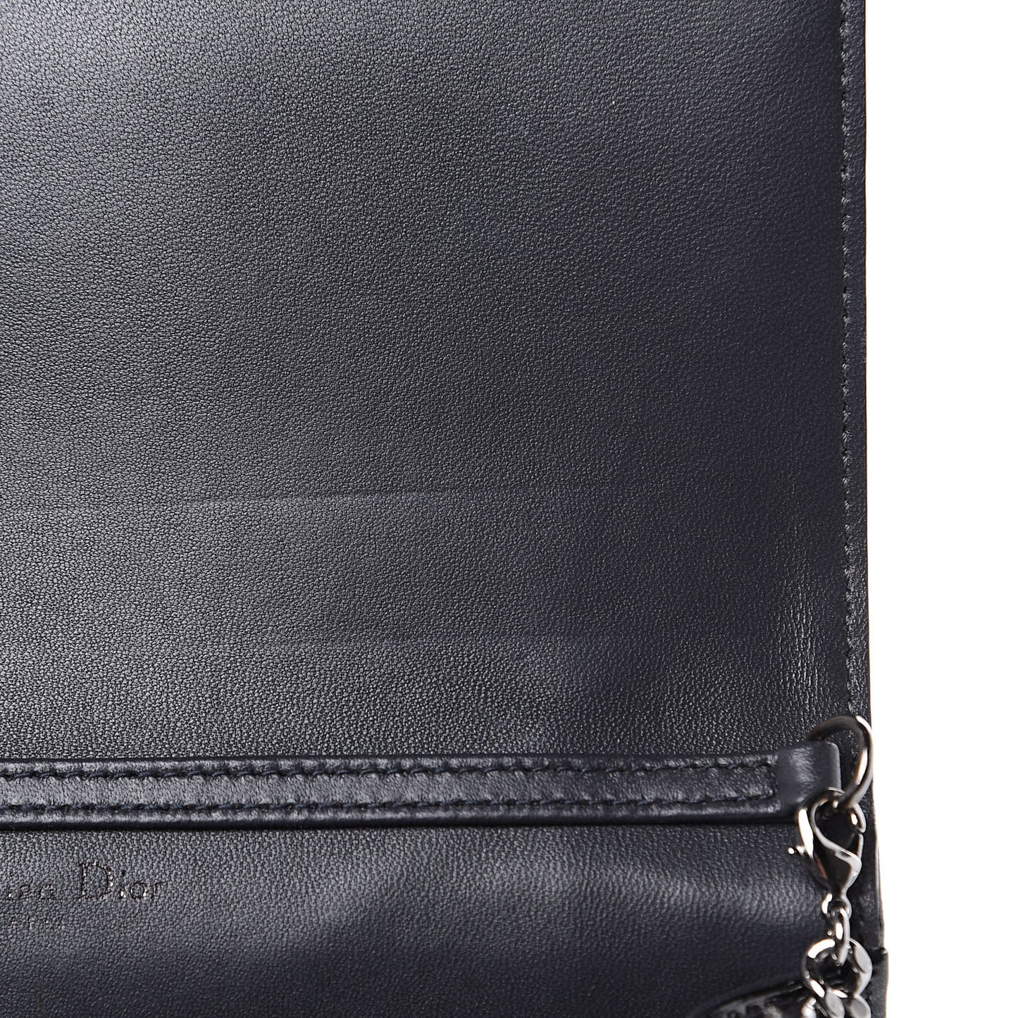 Metallic Patent Micro-Cannage Diorama Wallet on Chain Pouch Onyx Black