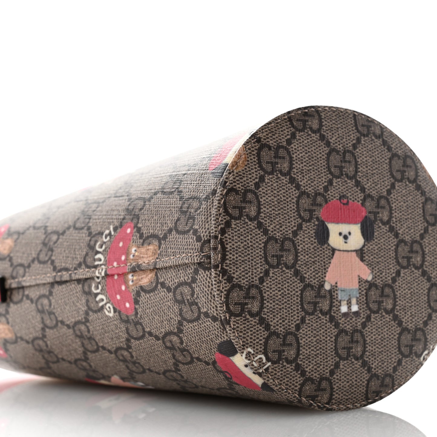 GG Supreme Monogram Childrens Printed Bucket Bag Beige Dark Brown Red