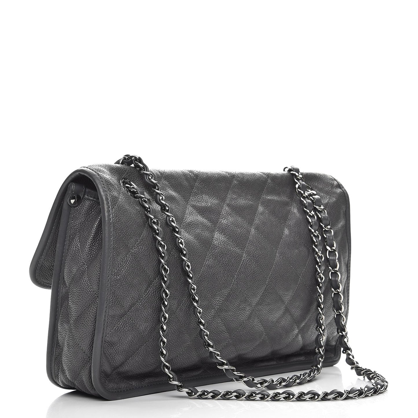 Caviar Quilted Large French Riviera Flap Dark Grey