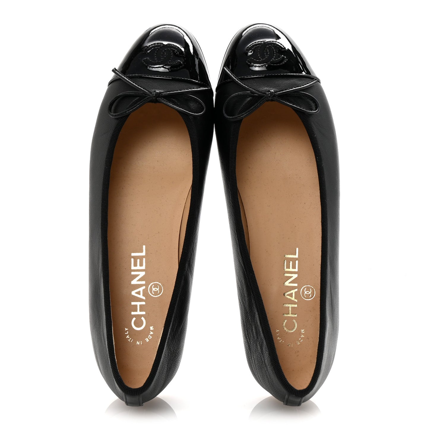 Lambskin Patent Cap Toe Ballerina Flats 38.5 Black
