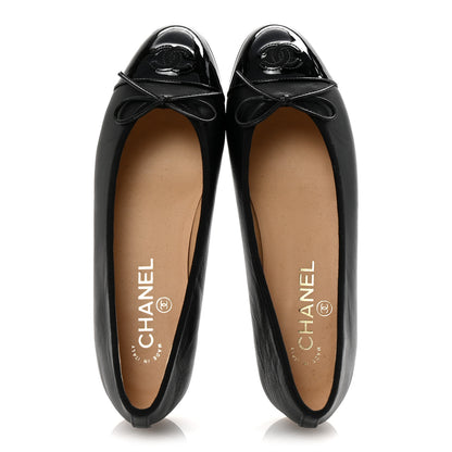 Chanel Lambskin Patent Cap Toe Ballerina Flats 38.5 Black 2 of 10