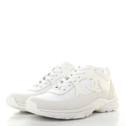Chanel Suede Calfskin Fabric CC Sneakers 38.5 White 3 of 10