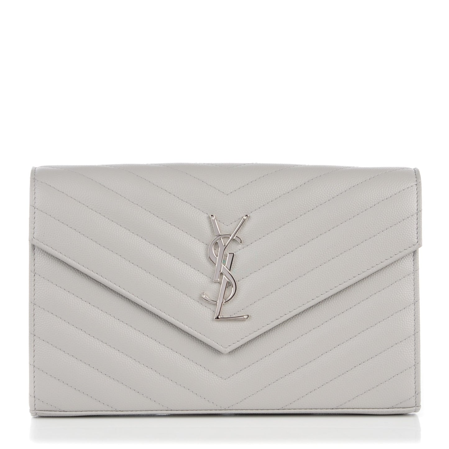 Grain De Poudre Matelasse Chevron Monogram Chain Wallet Light Grey