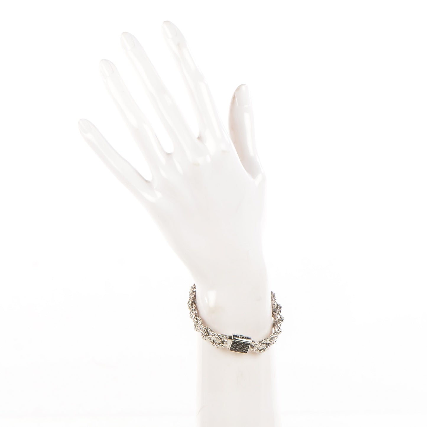 Sterling Silver Black Sapphire 15mm Braided Classic Chain Bracelet