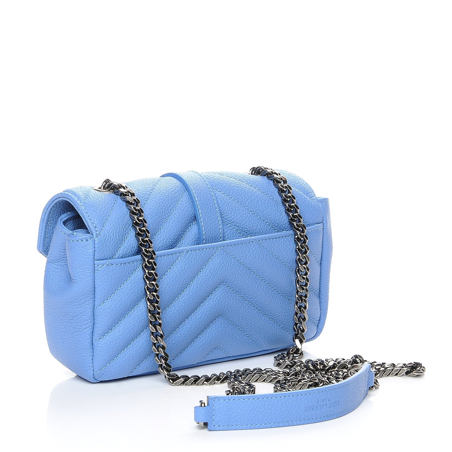 Saint Laurent Grained Calfskin Matelasse Monogram Classic Baby Chain Bag Blue 4 of 8