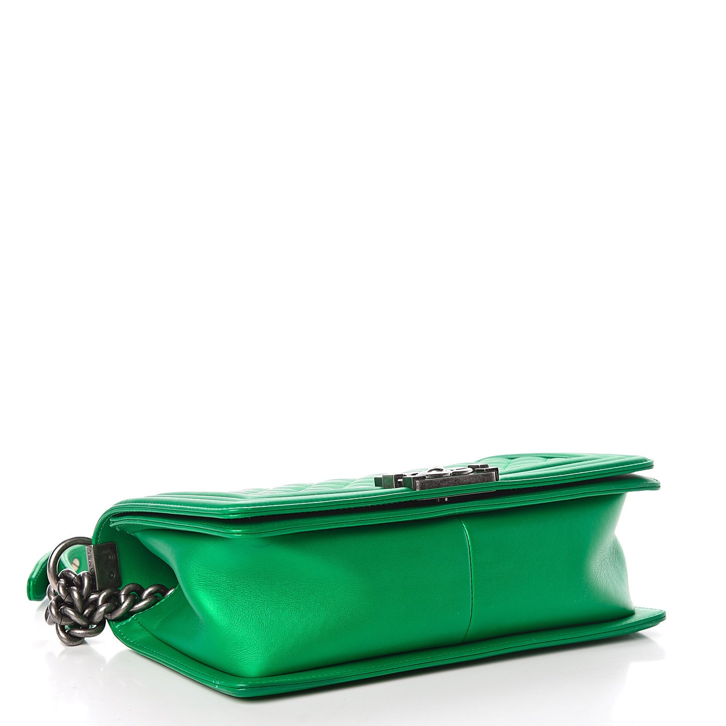 Metallic Calfskin Quilted Medium Boy Flap Green
