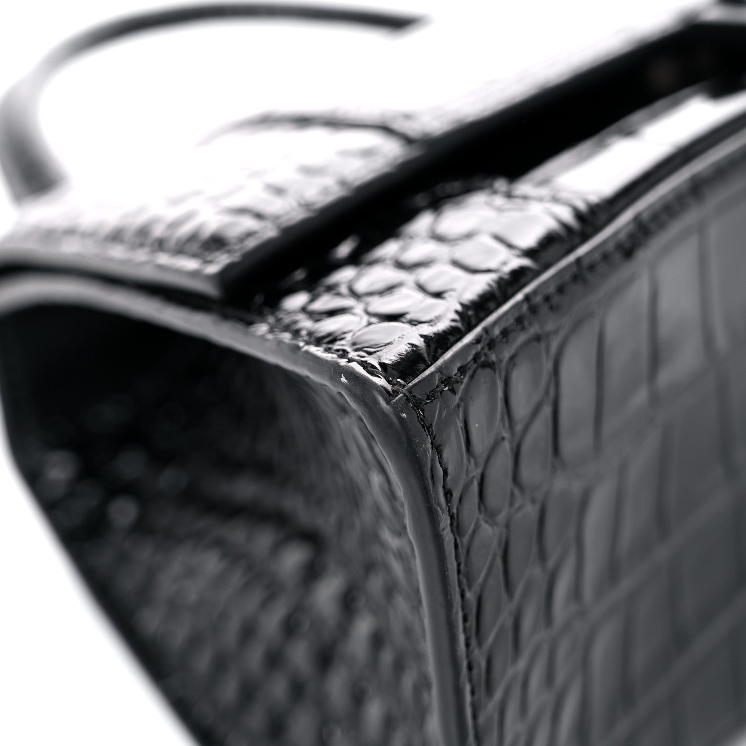 Balenciaga Shiny Calfskin Monochrome Crocodile Embossed Small Hourglass Top Handle Bag Black 8 of 19