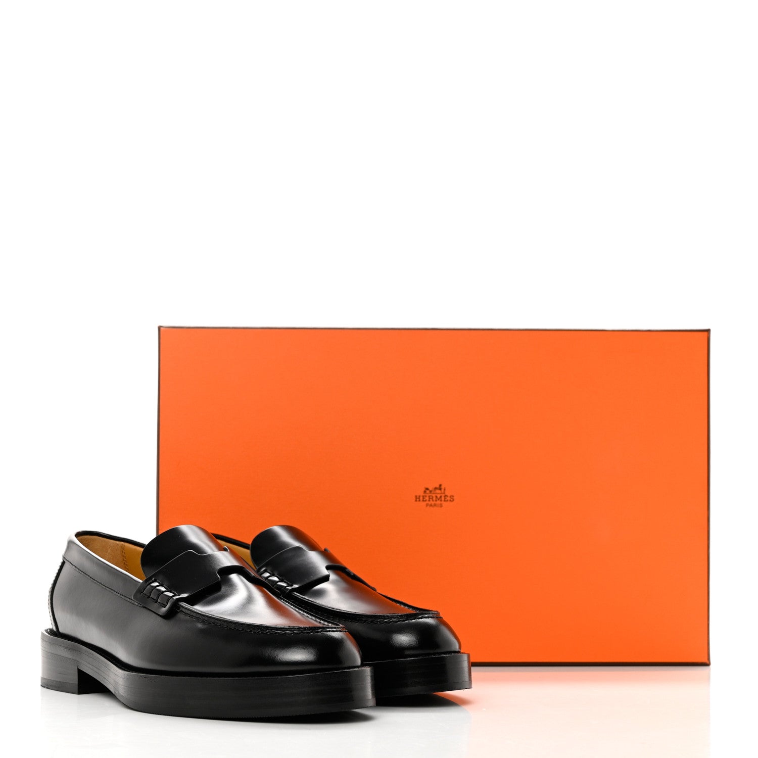 Hermes Glazed Calfskin Womens Hour Loafers 36 Black 9 of 9