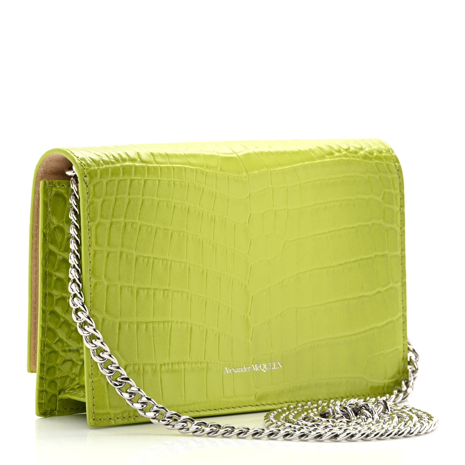 Alexander McQueen Calfskin Crocodile Embossed Skull Mini Crossbody Bag Lichen 3 of 11