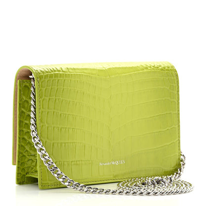 Alexander McQueen Calfskin Crocodile Embossed Skull Mini Crossbody Bag Lichen 3 of 11