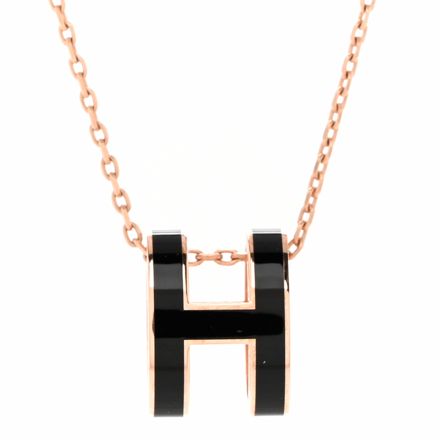 Hermes Lacquered Rose Gold Pop H Pendant Necklace Black 4 of 8