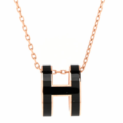 Hermes Lacquered Rose Gold Pop H Pendant Necklace Black 4 of 8