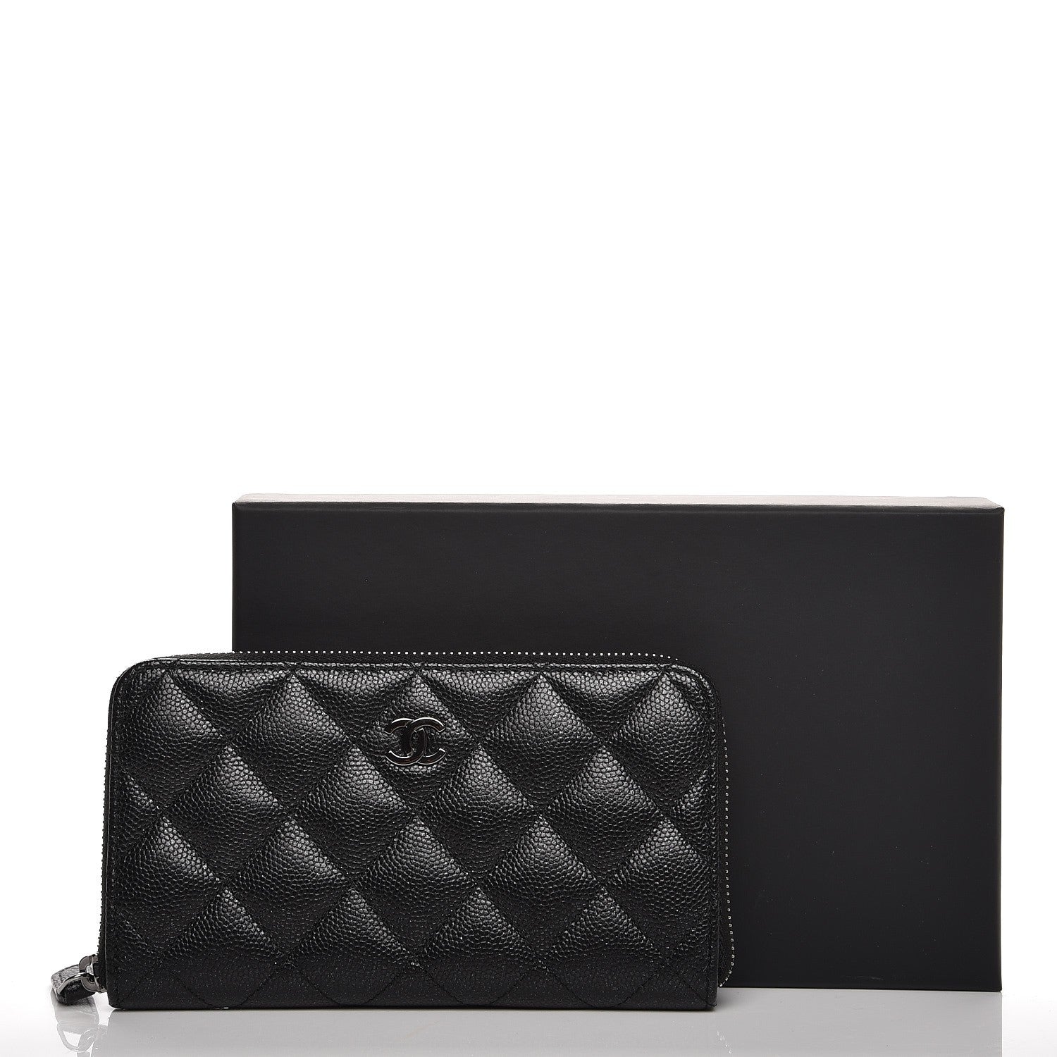 Chanel Metallic Caviar Quilted Small Zip Around Wallet Black 9 of 9
