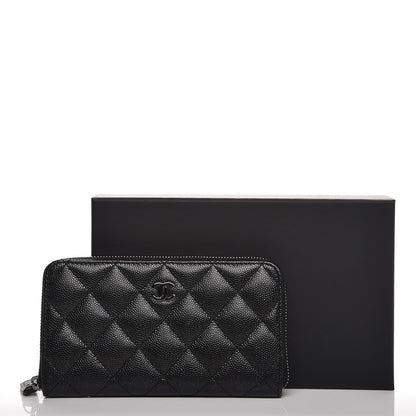 Chanel Metallic Caviar Quilted Small Zip Around Wallet Black 9 of 9