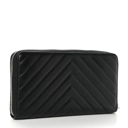 Chanel Lambskin Chevron Quilted Zip Around Wallet Black 3 of 9