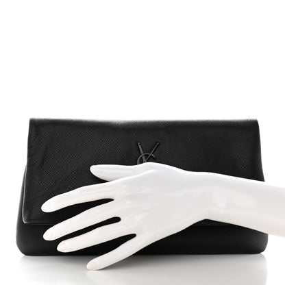 Saint Laurent Grain De Poudre West Hollywood Monogram Fold Over Clutch Black 2 of 14