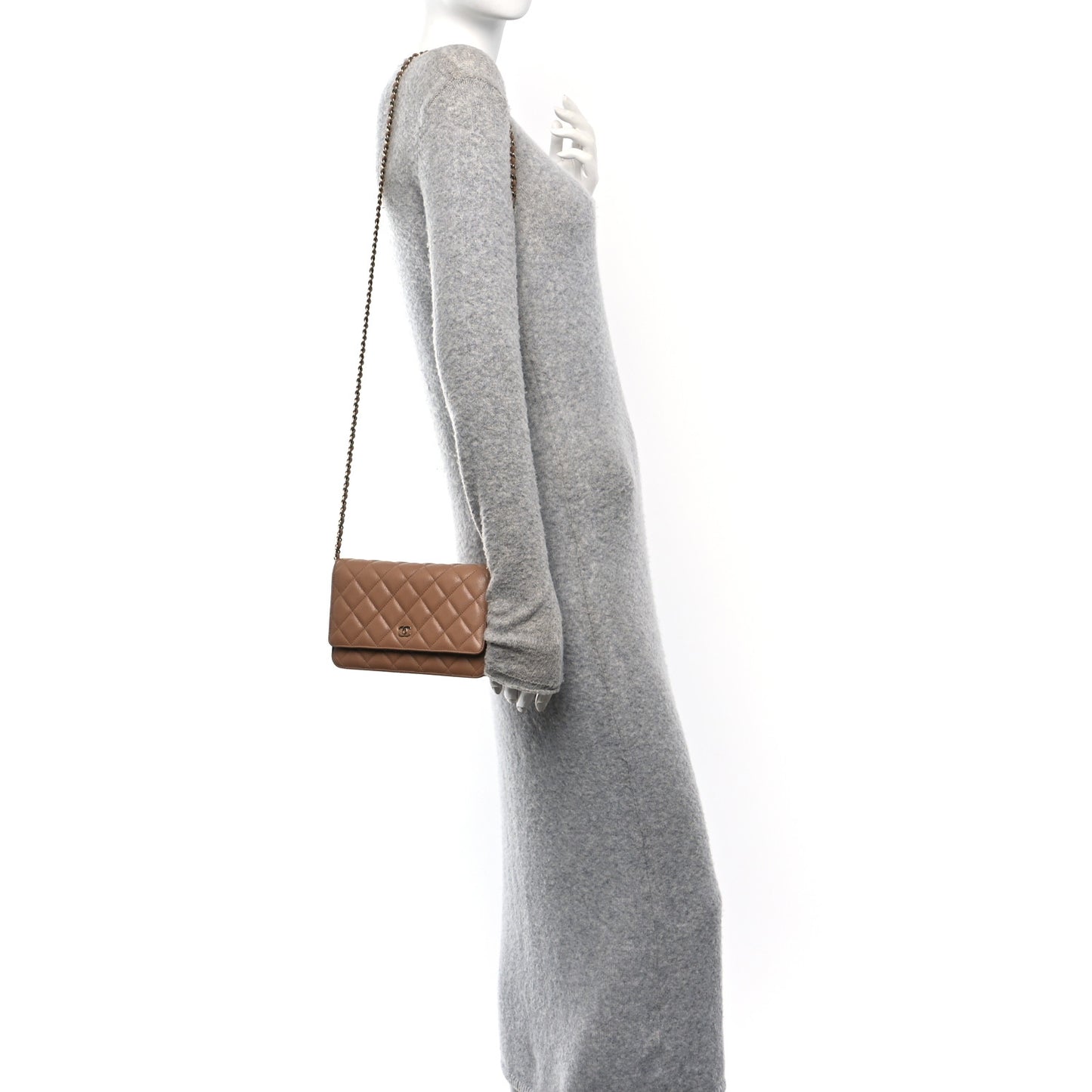 Caviar Quilted Wallet on Chain WOC Dark Beige