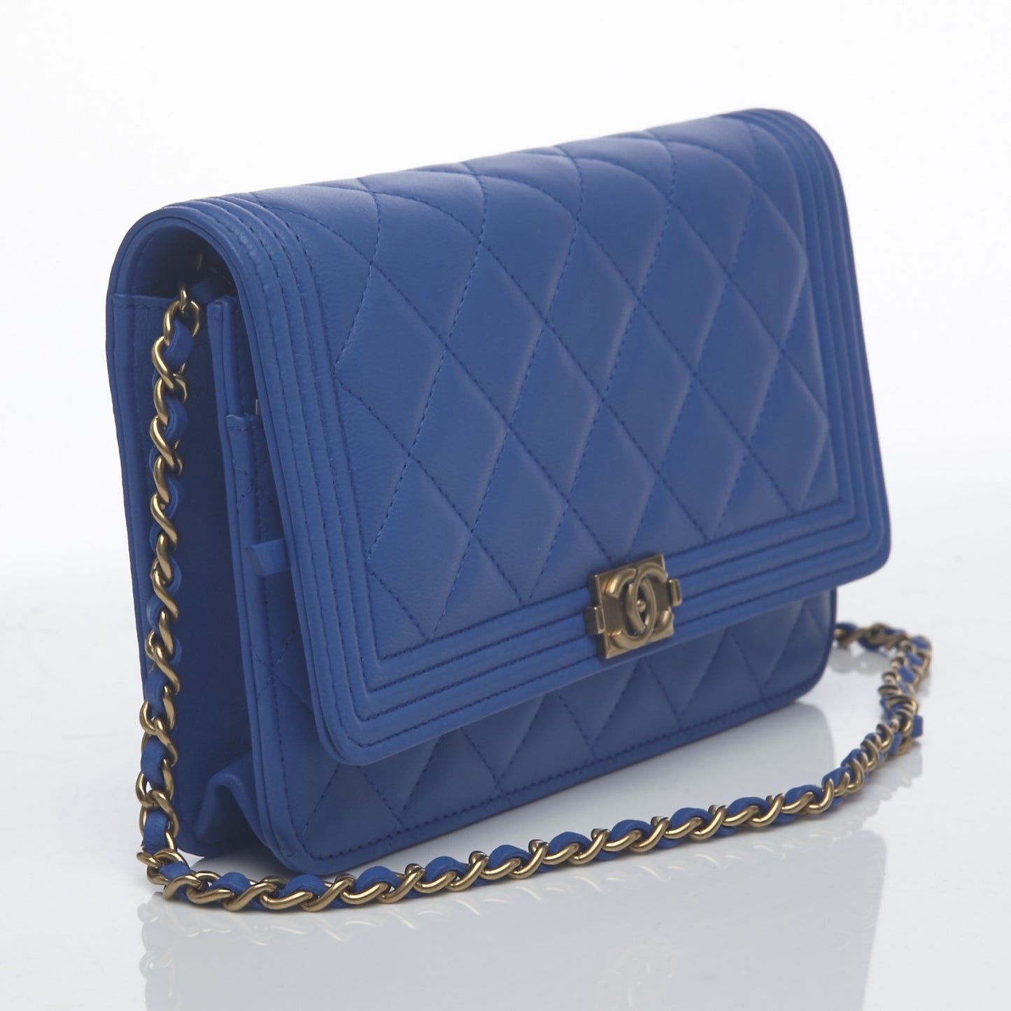 Lambskin Quilted Boy Wallet On Chain WOC Blue