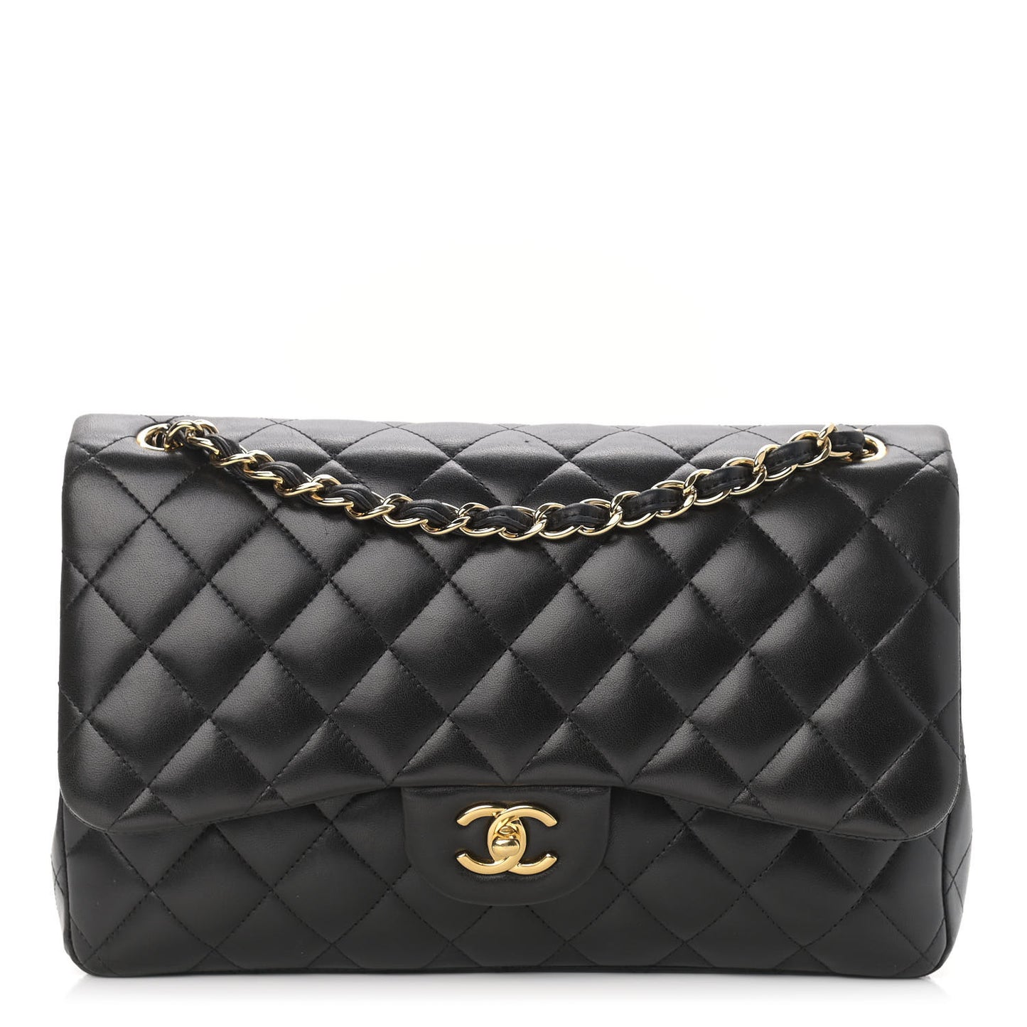 Lambskin Quilted Jumbo Double Flap Black