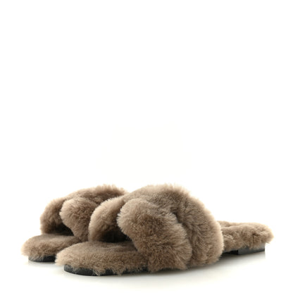 Hermes Woolskin Oran Sandals 37.5 Etoupe 4 of 8