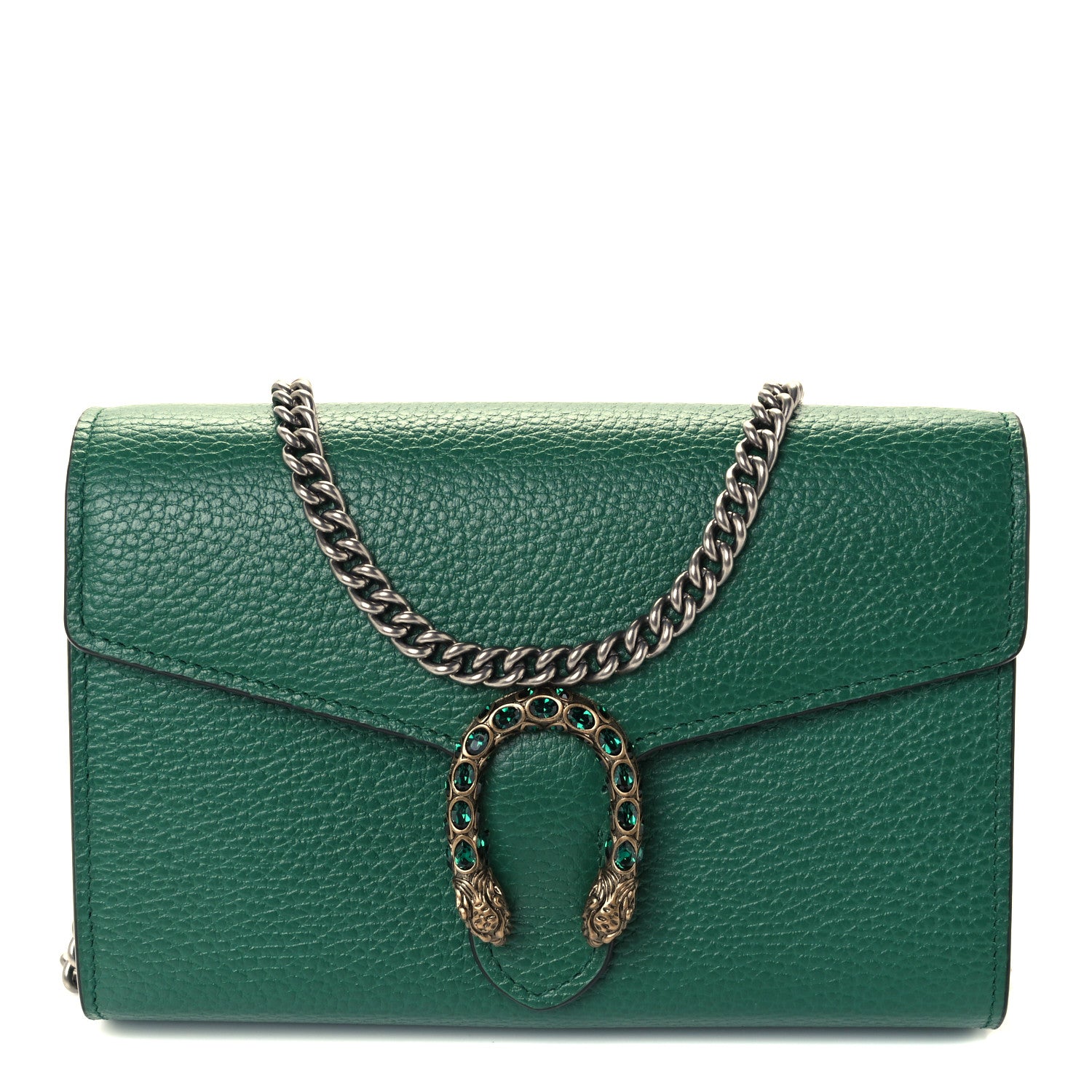 Gucci Calfskin Mini Dionysus Chain Wallet Emerald 1 of 10