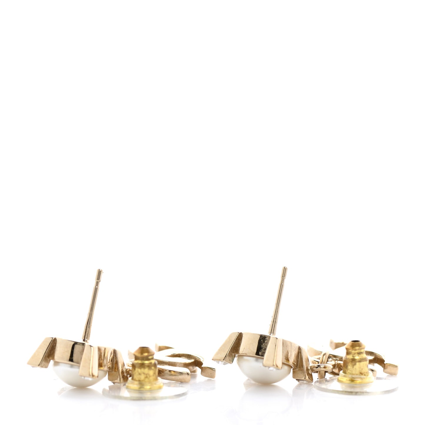 Crystal Pearl CC Drop Earrings Gold