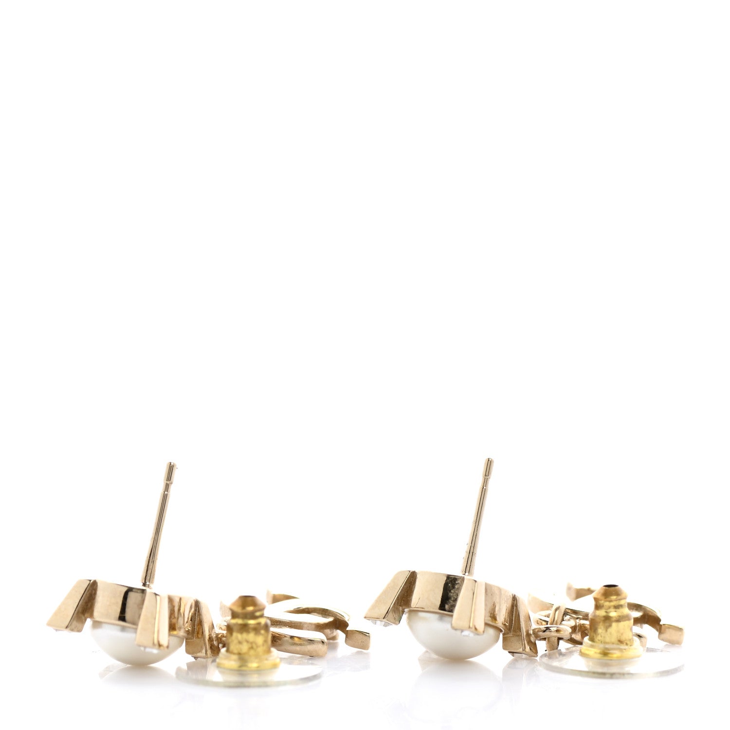 Chanel Crystal Pearl CC Drop Earrings Gold 3 of 5