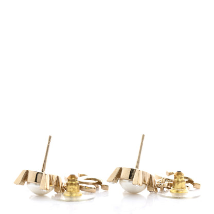 Chanel Crystal Pearl CC Drop Earrings Gold 3 of 5