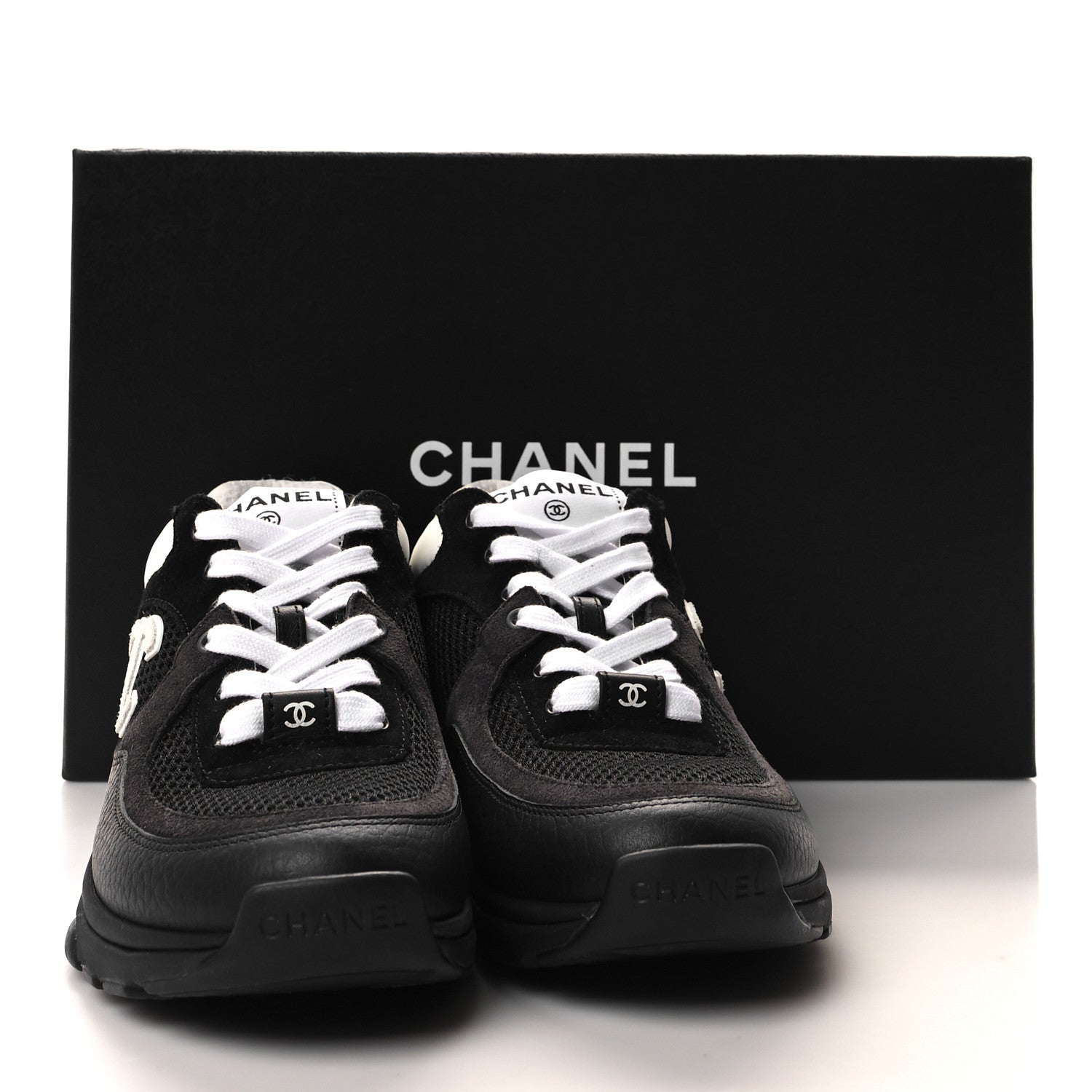 Chanel Mesh Suede Grained Calfskin Womens CC Sneakers 36 Black White 8 of 8