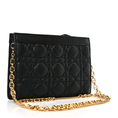 Christian Dior Calfskin Cannage Caro Zipped Pouch With Chain Black 3 of 9