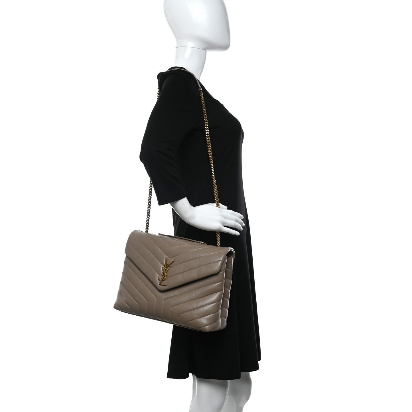 Calfskin Y Quilted Monogram Medium Loulou Chain Satchel Dusty Grey