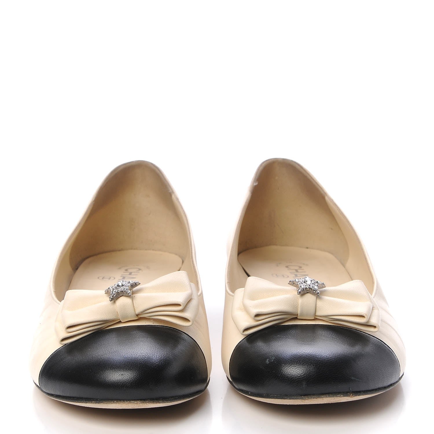 Chanel Lambskin Crystal CC Cap Toe Ballerina Flats 40.5 Beige Black 2 of 20