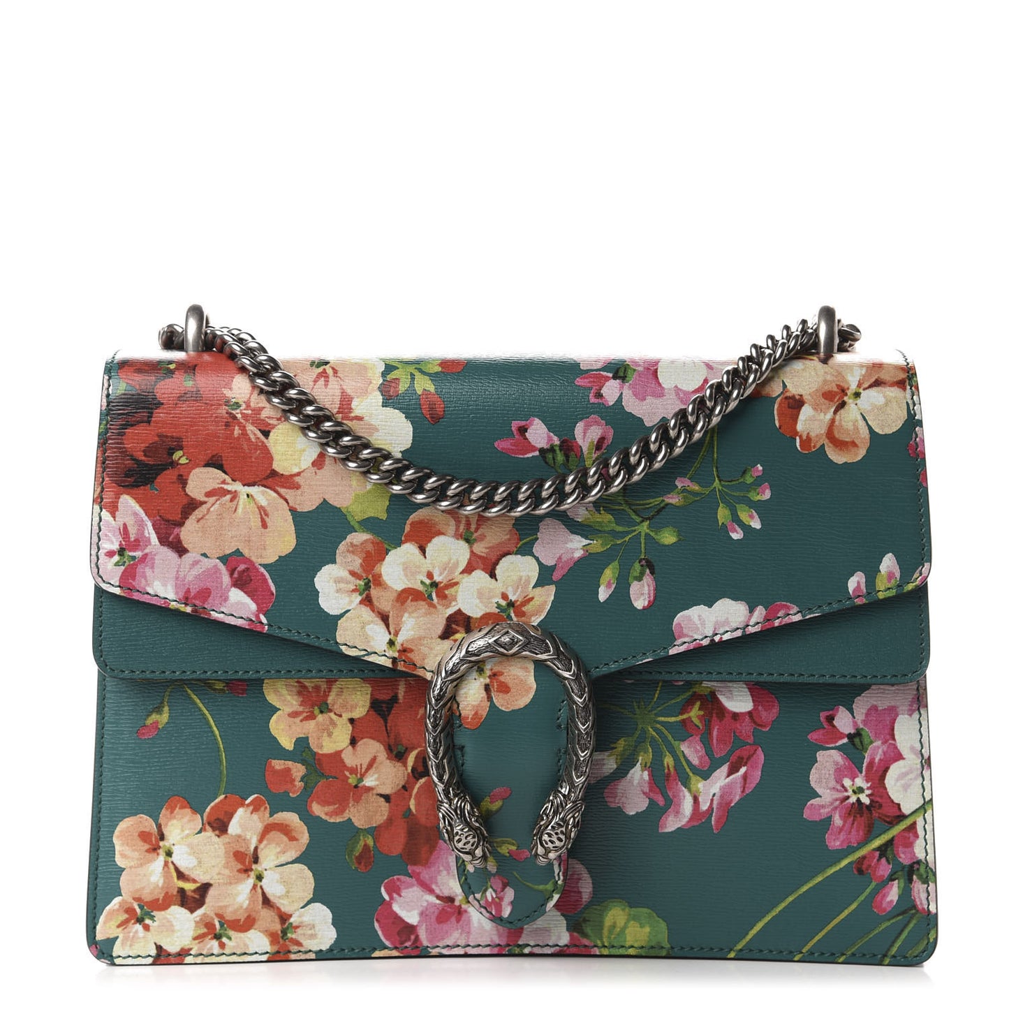 Calfskin Blooms Print Medium Dionysus Shoulder Bag Bright Emerald Multicolor