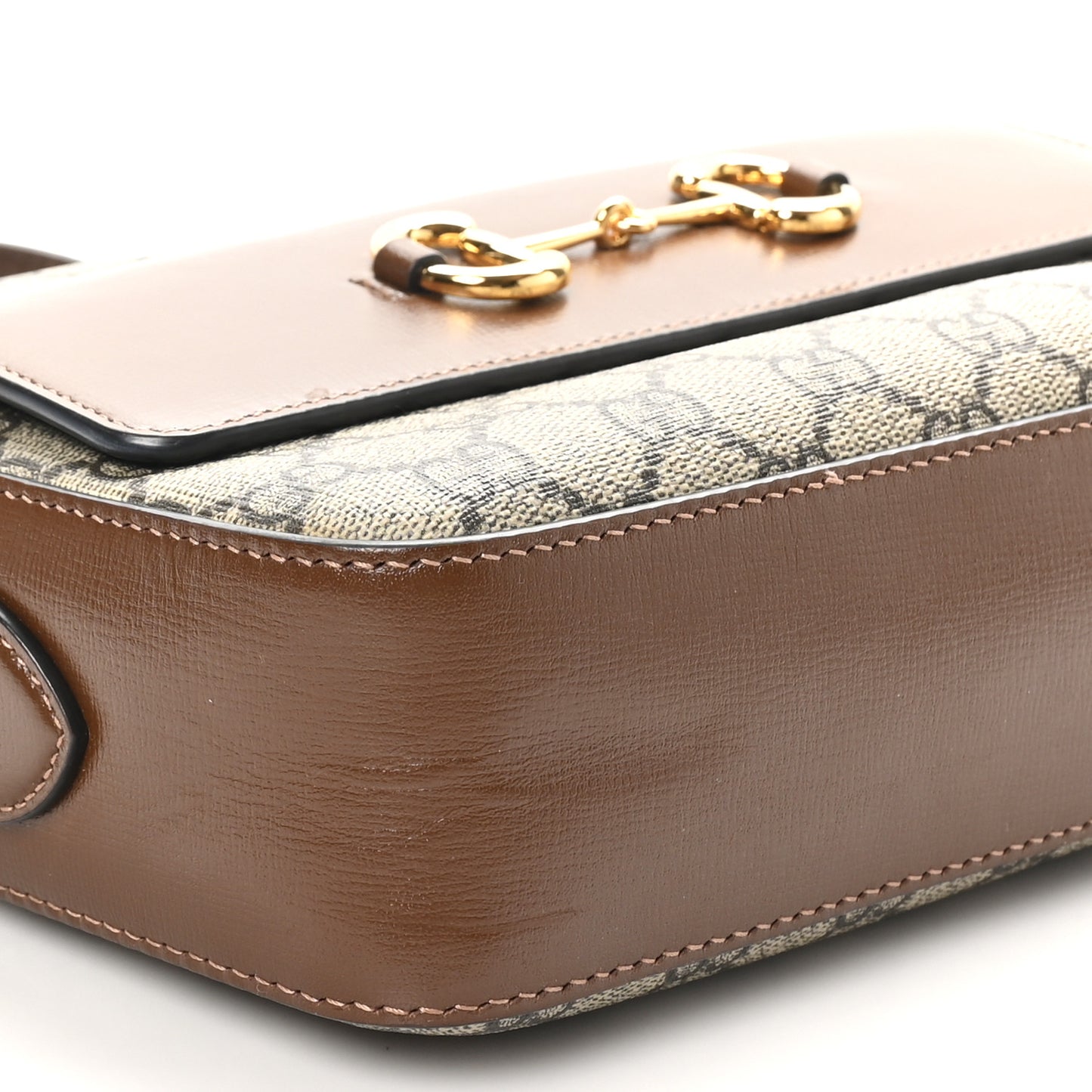GG Supreme Monogram Small Horsebit 1955 Shoulder Bag Beige Brown Sugar